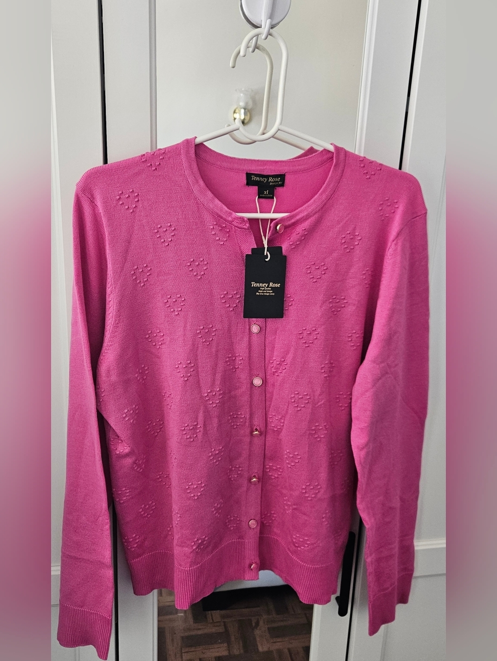 Tenney Rose Pink Heart-pattern Cardigan